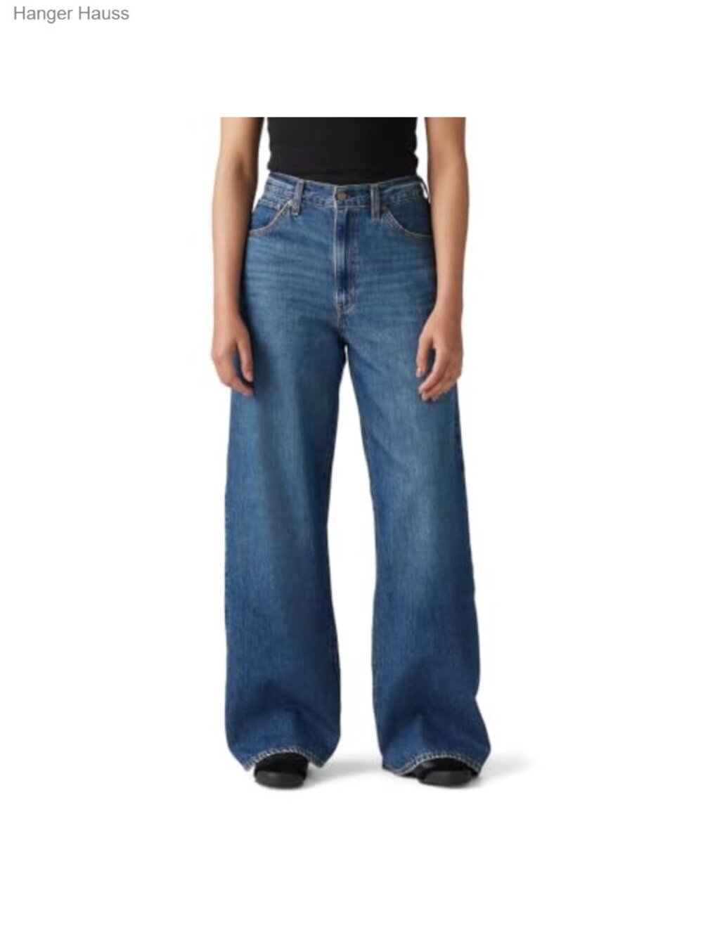High Rise Cinch Baggy Jeans Straight Leg Non-Stretch Adjustable Waist